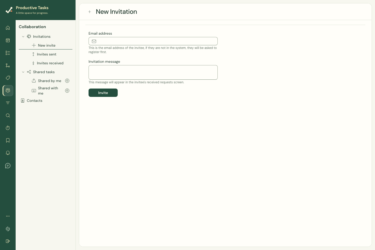 The web invitation page within Collaboration.