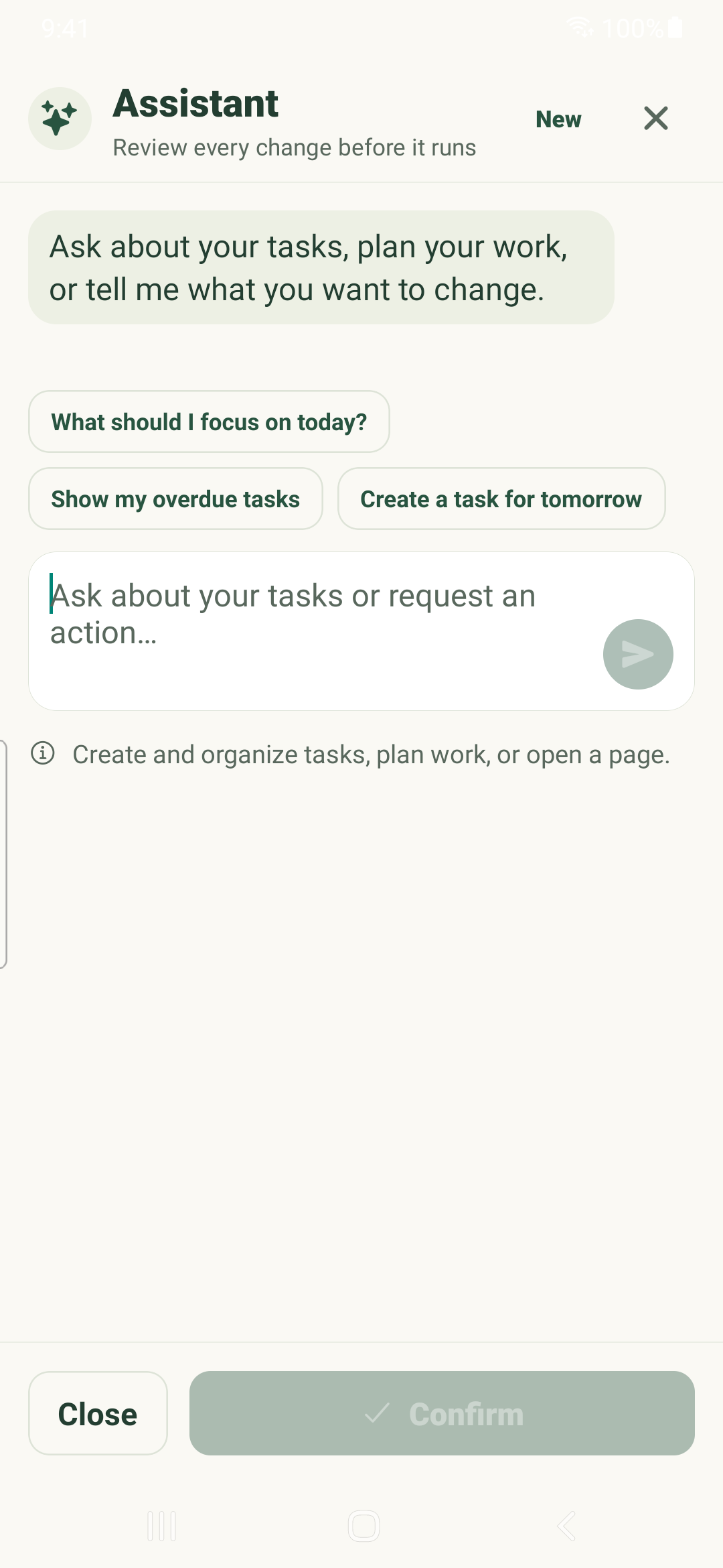 Typed assistant entry screen before sending a request on Android.