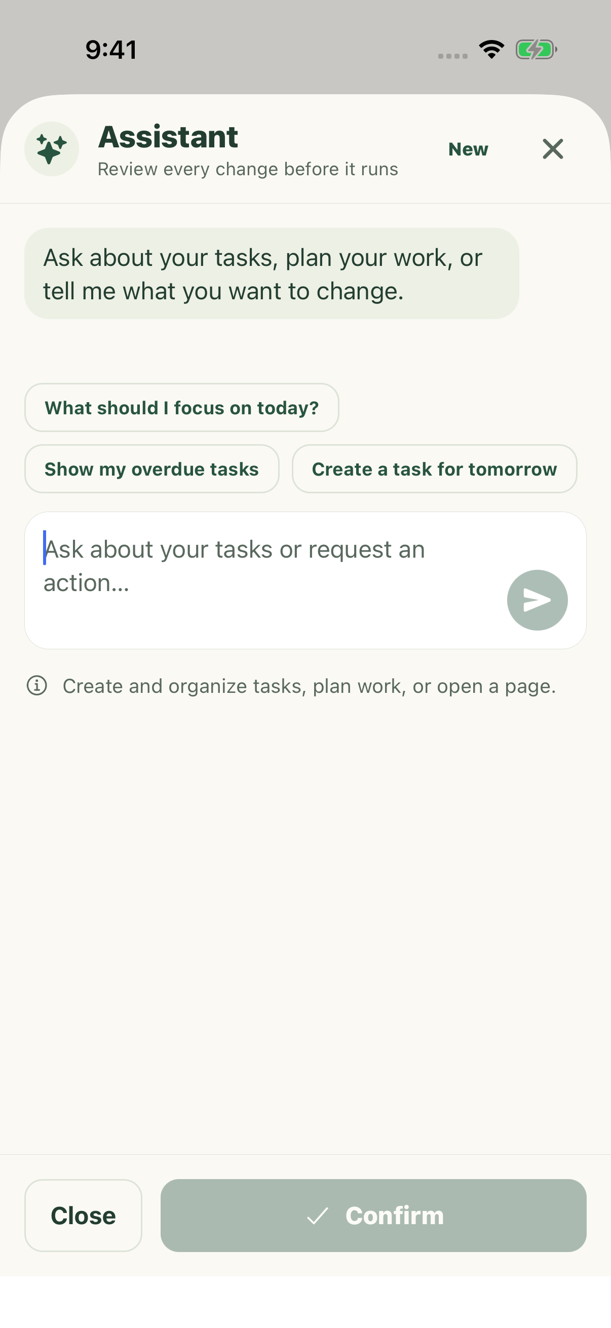 Typed assistant entry screen before sending a request on iPhone.