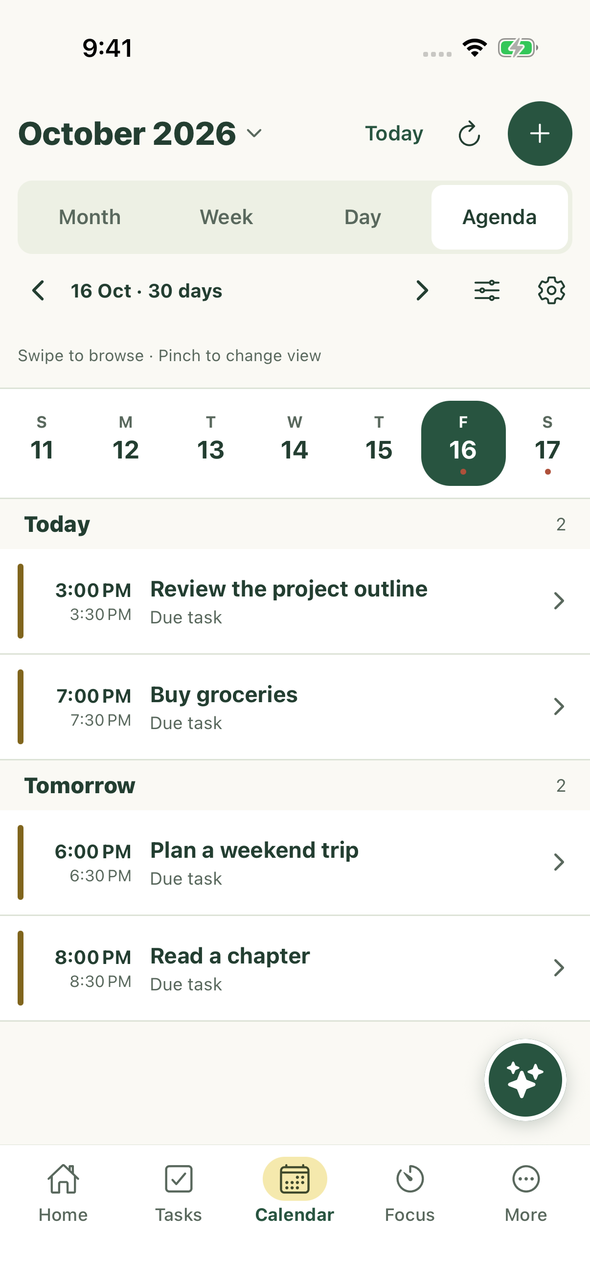 Calendar Agenda with fictional scheduled tasks on iPhone.