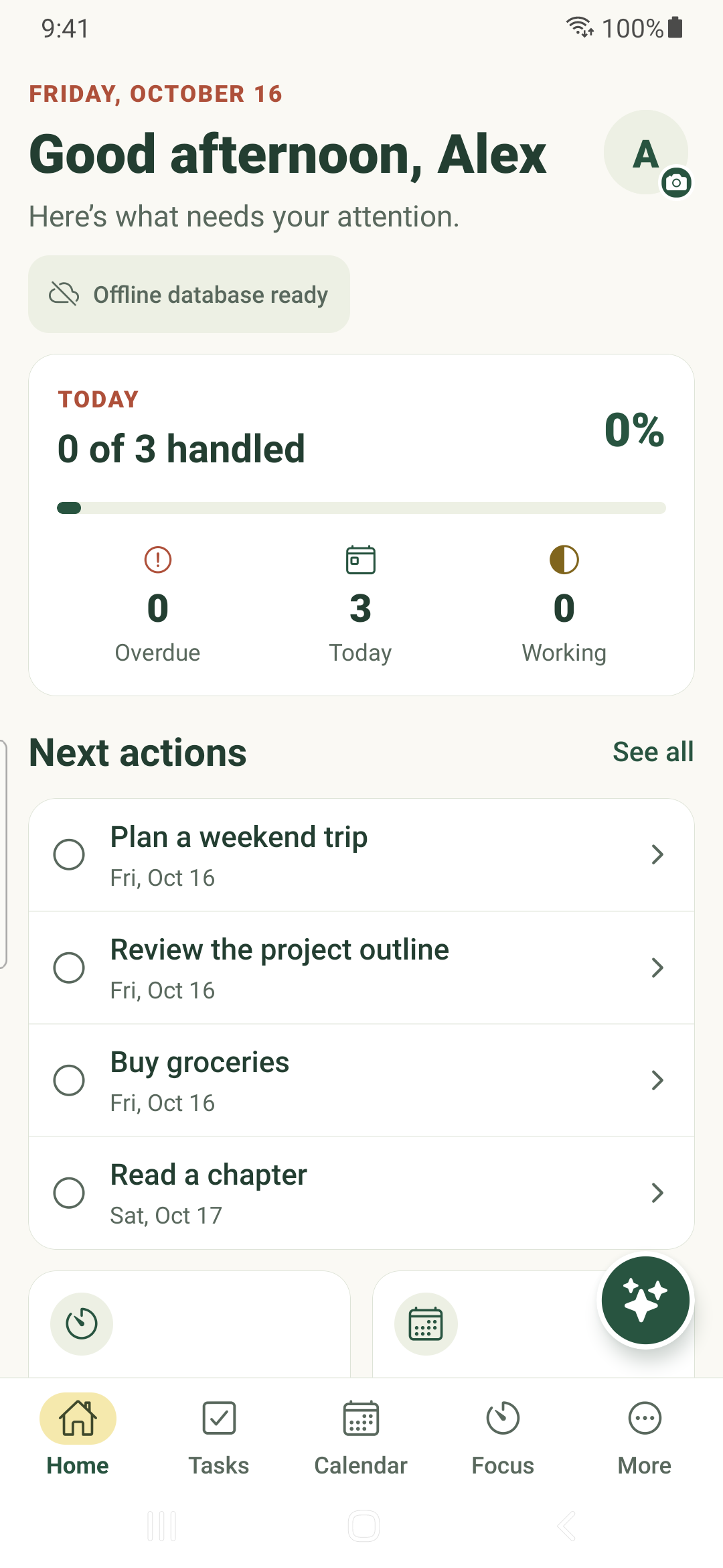 Home with fictional tasks for the day on Android.