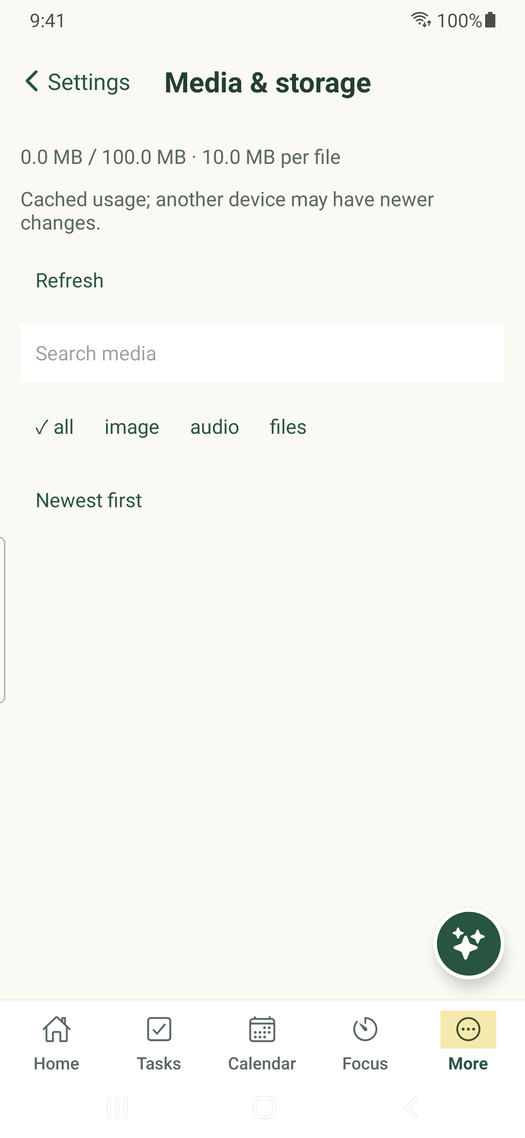 Media library with no uploaded files on Android.