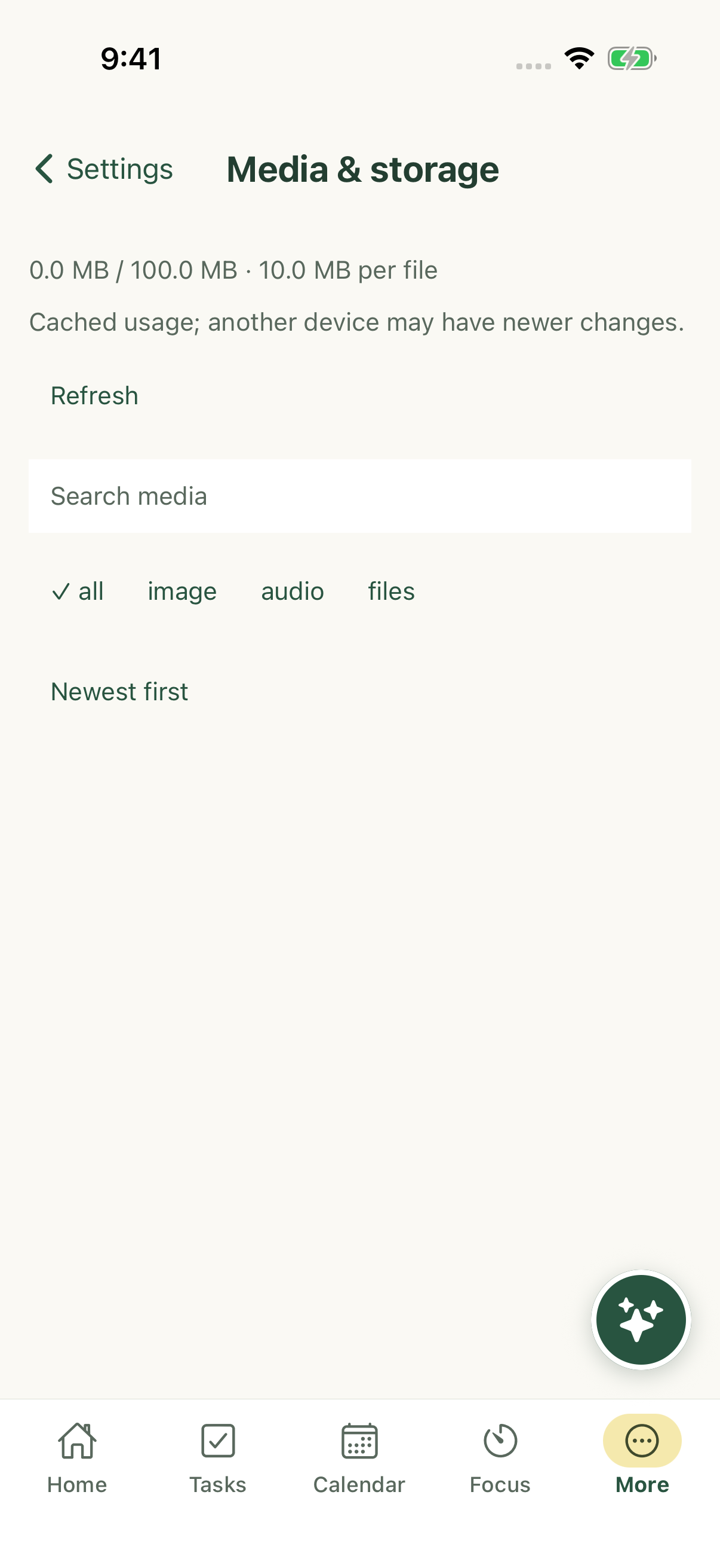 Media library with no uploaded files on iPhone.