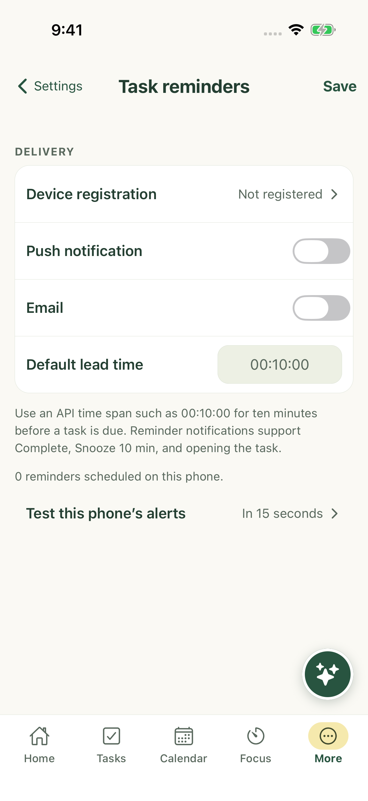 Account-level task reminder preferences on iPhone.