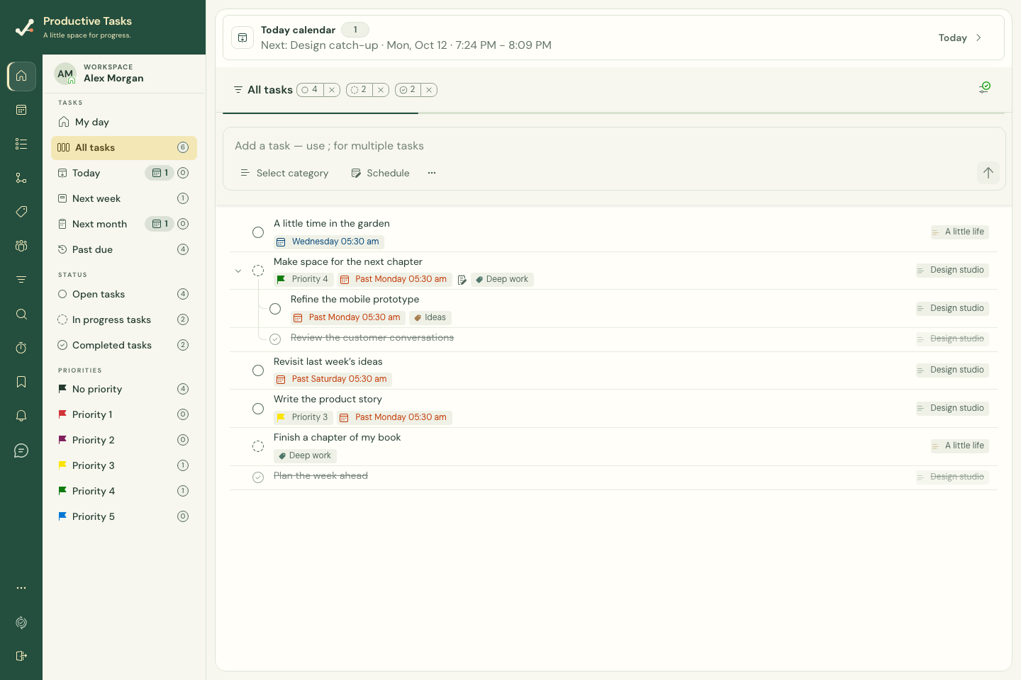 The task entry field sits above the task list.